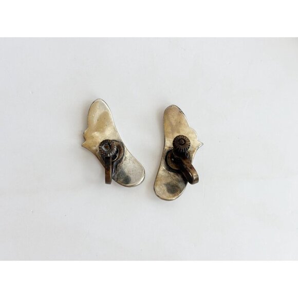 Hopi Overlay Alpaca Sterling Silver Modernist Freeform Mexican Studs - Picture 8 of 8